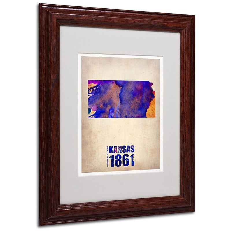 Trademark Fine Art 'Kansas Watercolor Map' 11" x 14" Wood Frame Art image 1