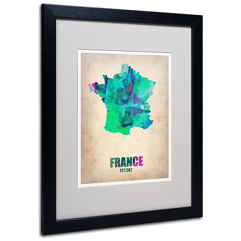 Trademark Fine Art 'France Watercolor Map' 16" x 20" Black Frame Art image 1