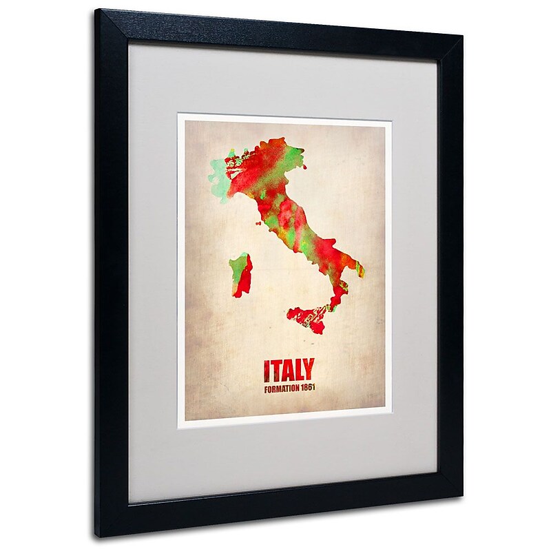 Trademark Fine Art 'Italy Watercolor Map' 16" x 20" Black Frame Art image 1