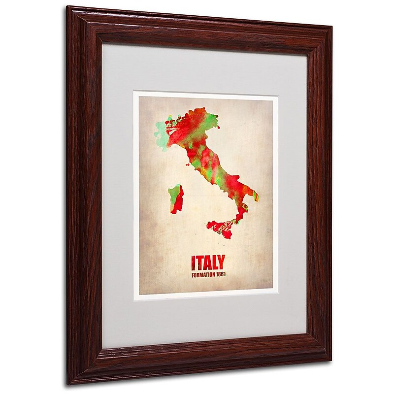 Trademark Fine Art 'Italy Watercolor Map' 11" x 14" Wood Frame Art image 1