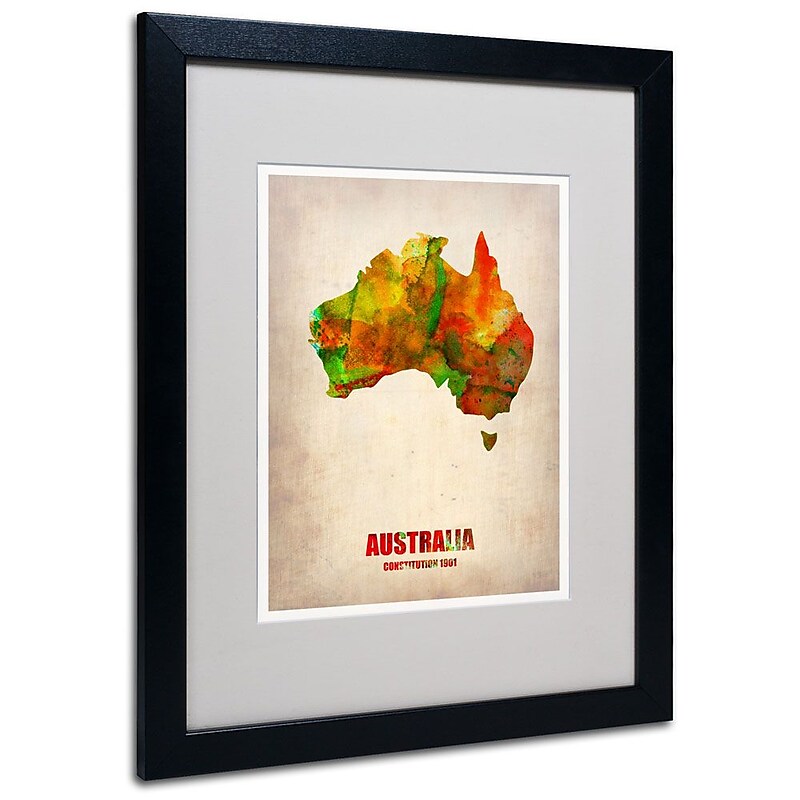 Trademark Fine Art 'Australia Watercolor Map' 16" x 20" Black Frame Art image 1
