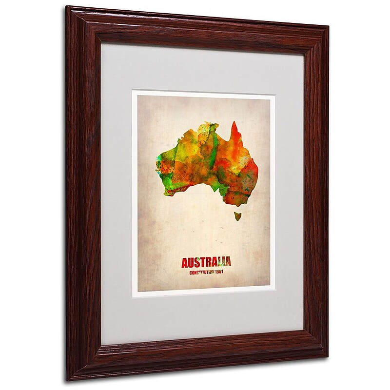 Trademark Fine Art 'Australia Watercolor Map' 11" x 14" Wood Frame Art image 1