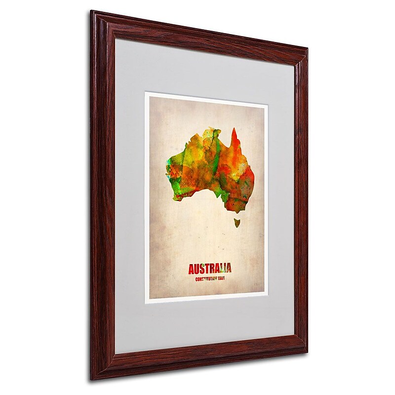 Trademark Fine Art 'Australia Watercolor Map' 16" x 20" Wood Frame Art image 1