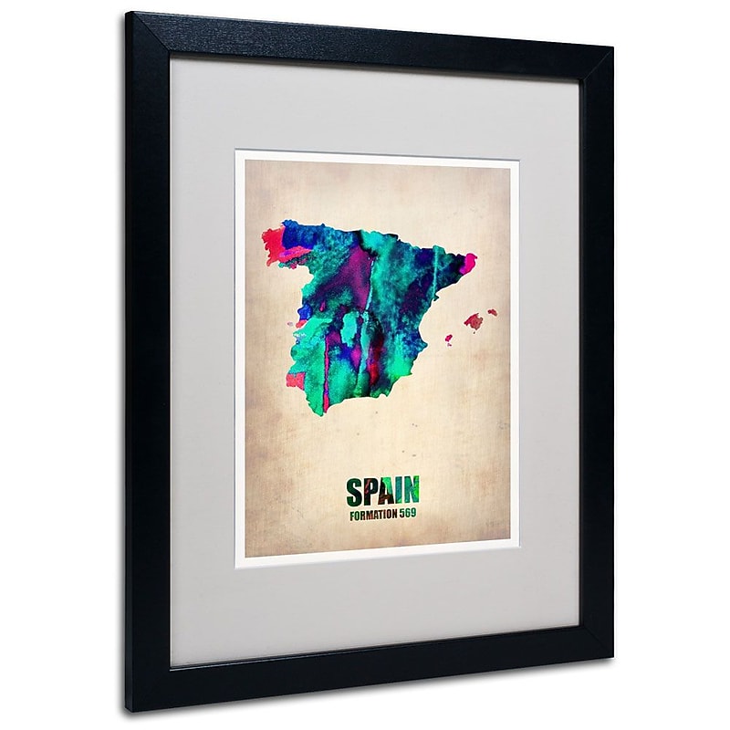 Trademark Fine Art 'Spain Watercolor Map' 16" x 20" Black Frame Art image 1