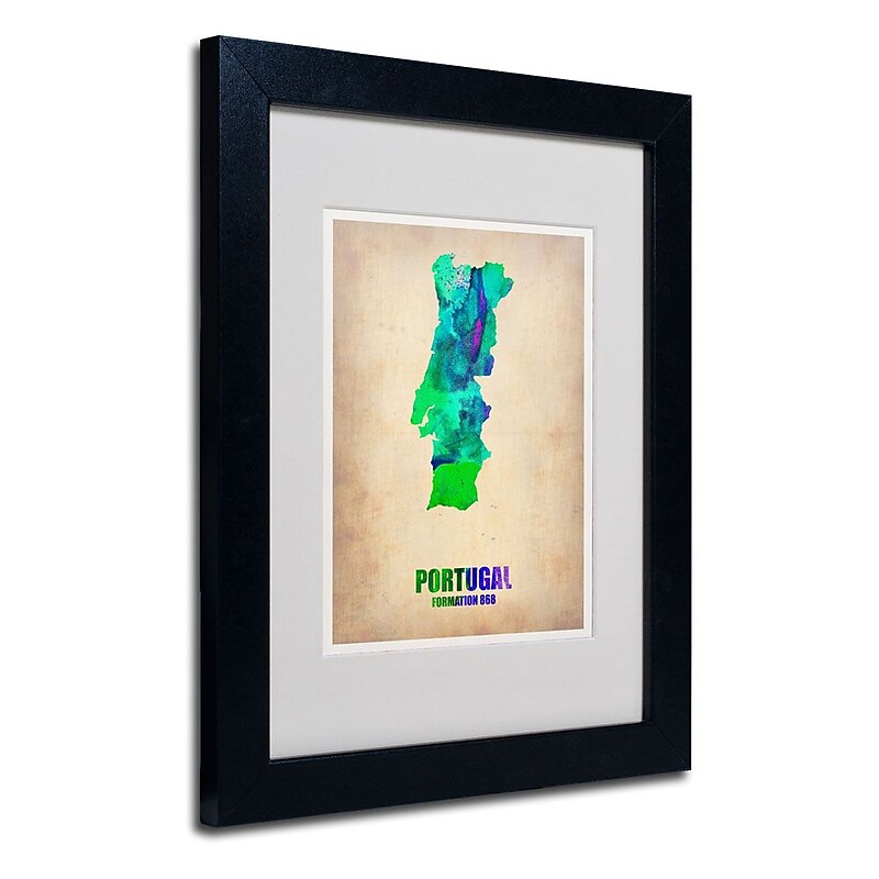 Trademark Fine Art 'Portugal Watercolor Map' 11" x 14" Black Frame Art image 1
