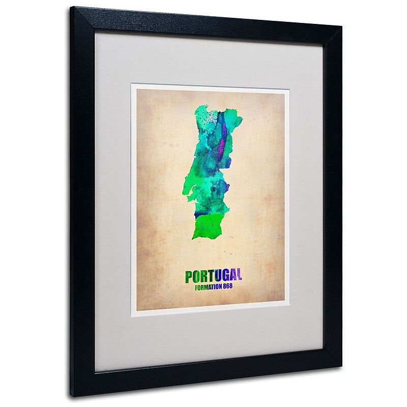 Trademark Fine Art 'Portugal Watercolor Map' 16" x 20" Black Frame Art image 1