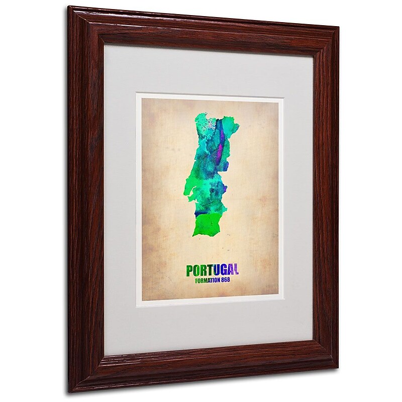 Trademark Fine Art 'Portugal Watercolor Map' 11" x 14" Wood Frame Art image 1