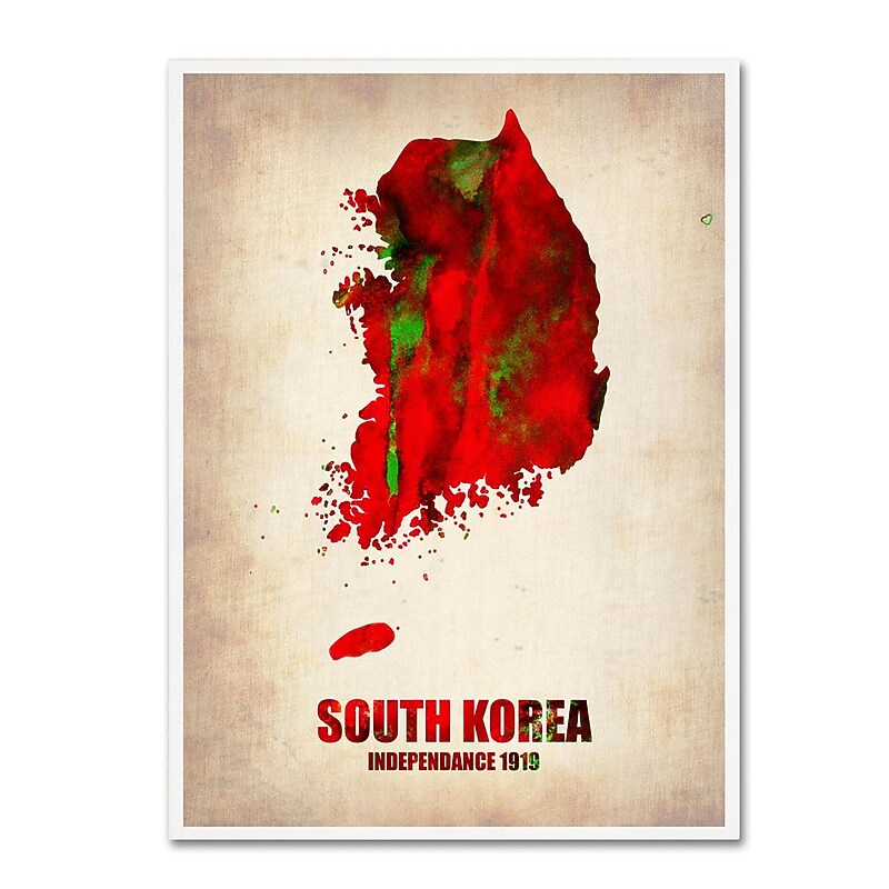 Trademark Fine Art 'South Korea Watercolor Map' 24" x 32" Canvas Art image 1