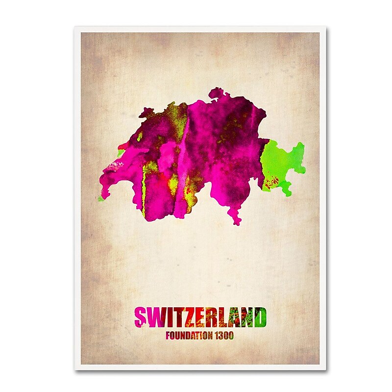 Trademark Fine Art 'Switzerland Watercolor Map' 24" x 32" Canvas Art image 1