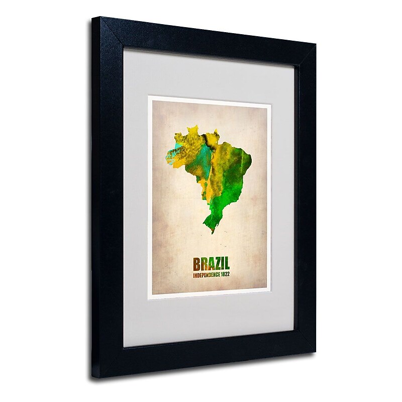 Trademark Fine Art 'Brazil Watercolor Map' 11" x 14" Black Frame Art image 1