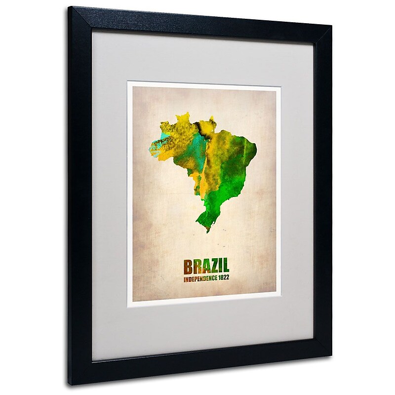 Trademark Fine Art 'Brazil Watercolor Map' 16" x 20" Black Frame Art image 1