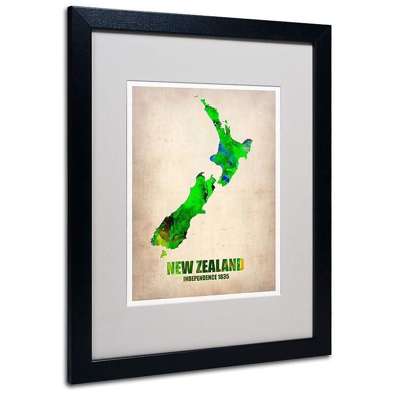 Trademark Fine Art 'New Zealand Watercolor Map' 16" x 20" Black Frame Art image 1