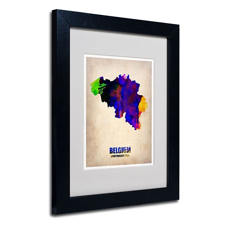 Trademark Fine Art 'Belgium Watercolor Map' 11" x 14" Black Frame Art image 1