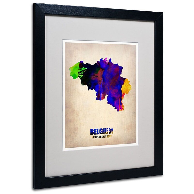 Trademark Fine Art 'Belgium Watercolor Map' 16" x 20" Black Frame Art image 1