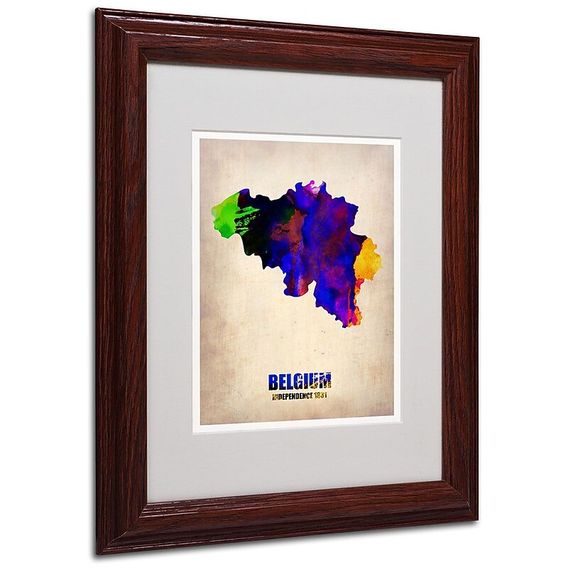 Trademark Fine Art 'Belgium Watercolor Map' 11" x 14" Wood Frame Art image 1