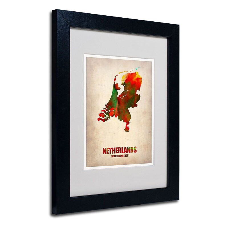 Trademark Fine Art 'Netherlands Watercolor Map' 11" x 14" Black Frame Art image 1