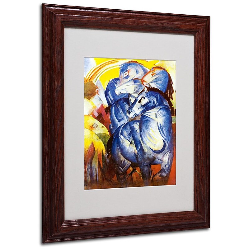 Trademark Fine Art 'A Tower of Blue Horses' 11" x 14" Wood Frame Art image 1