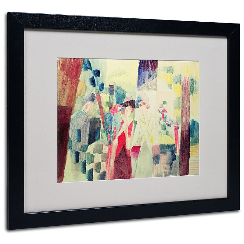 Trademark Fine Art 'Two Women and a Man With Parrots' 16" x 20" Black Frame Art image 1