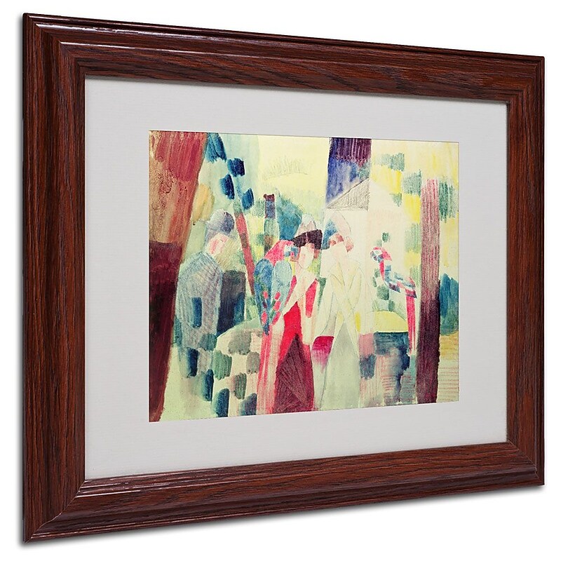Trademark Fine Art 'Two Women and a Man With Parrots' 11" x 14" Wood Frame Art image 1