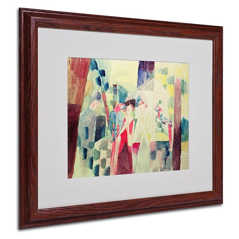 Trademark Fine Art 'Two Women and a Man With Parrots' 16" x 20" Wood Frame Art image 1