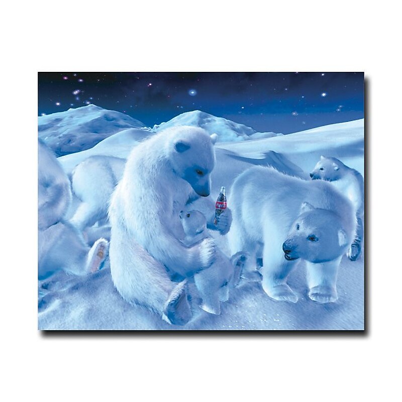 Trademark Fine Art 'Coke Polar Bear Sitting with Cub and Bottle' 28" x 36" Canvas Art image 1