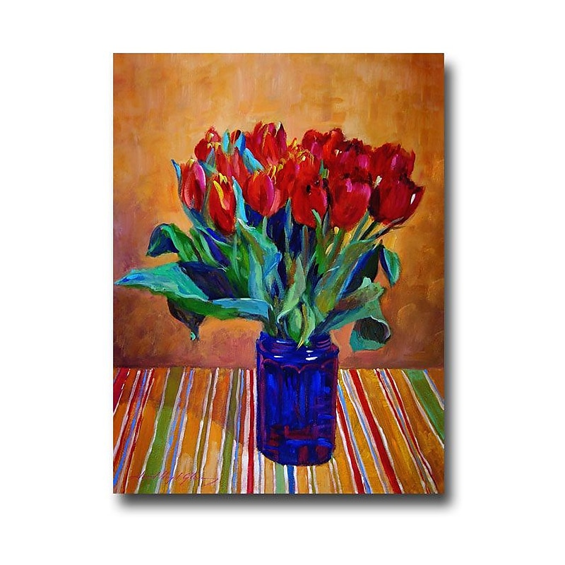 Trademark Fine Art 'Tulips in Blue Glass' 24" x 32" Canvas Art image 1
