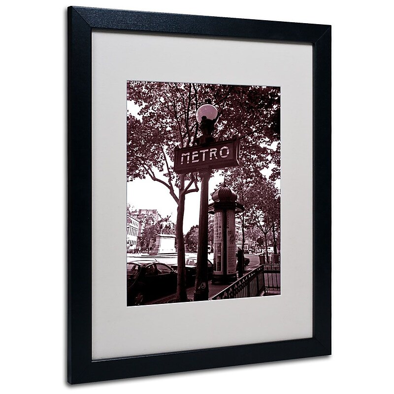 Trademark Fine Art 'Paris Metro and Kiosk 2' 16" x 20" Black Frame Art image 1