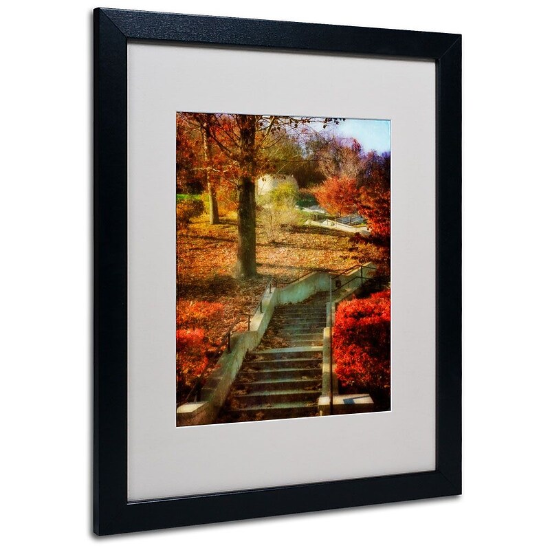Trademark Fine Art 'Autumn Stairway' 16" x 20" Black Frame Art image 1