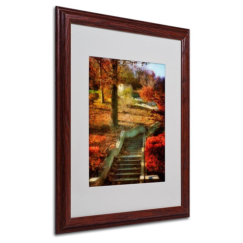 Trademark Fine Art 'Autumn Stairway' 16" x 20" Wood Frame Art image 1