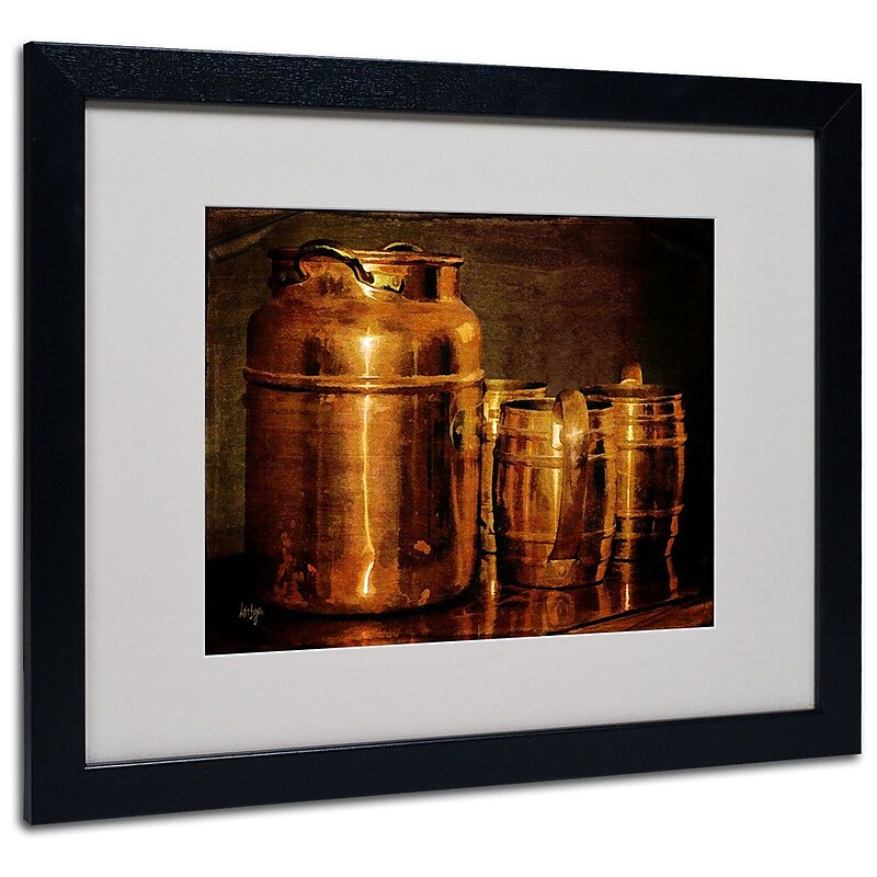 Trademark Fine Art 'Copper Jugs' 16" x 20" Black Frame Art image 1