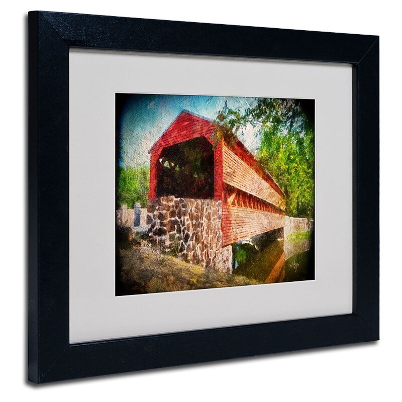 Trademark Fine Art 'Old Covered Bridge' 11" x 14" Black Frame Art image 1