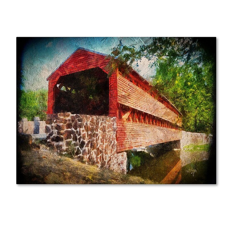 Trademark Fine Art 'Old Covered Bridge' 14" x 19" Canvas Art image 1