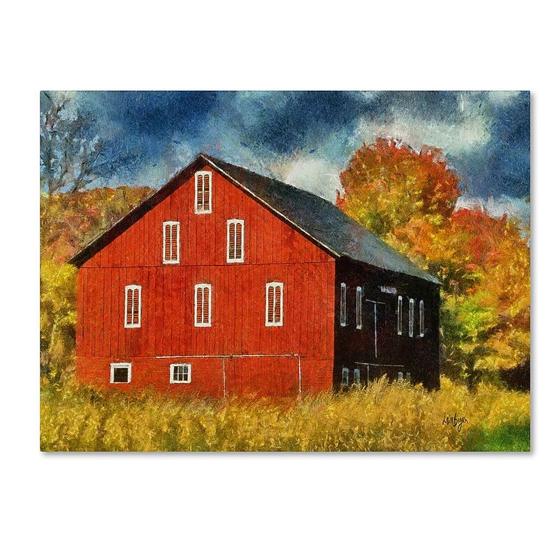 Trademark Fine Art 'Red Barn In Autumn' 22" x 32" Canvas Art image 1