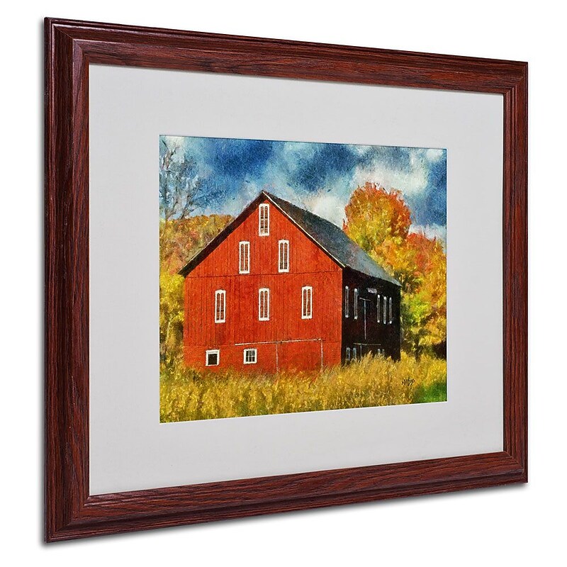 Trademark Fine Art 'Red Barn In Autumn' 16" x 20" Wood Frame Art image 1