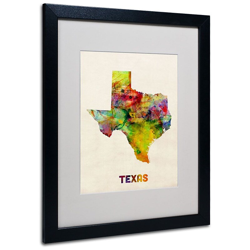 Trademark Fine Art 'Texas Map' 16" x 20" Black Frame Art image 1
