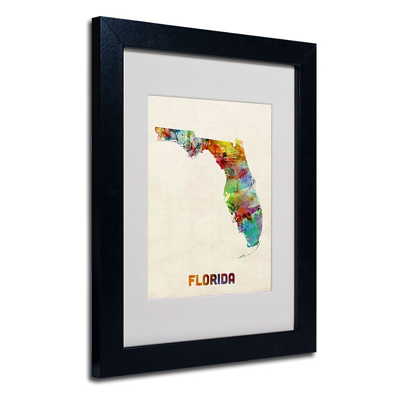 Trademark Fine Art 'Florida Map' 11" x 14" Black Frame Art image 1