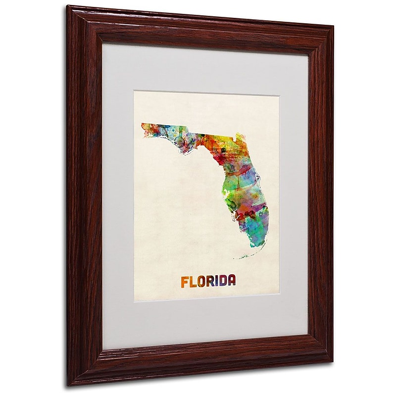 Trademark Fine Art 'Florida Map' 11" x 14" Wood Frame Art image 1
