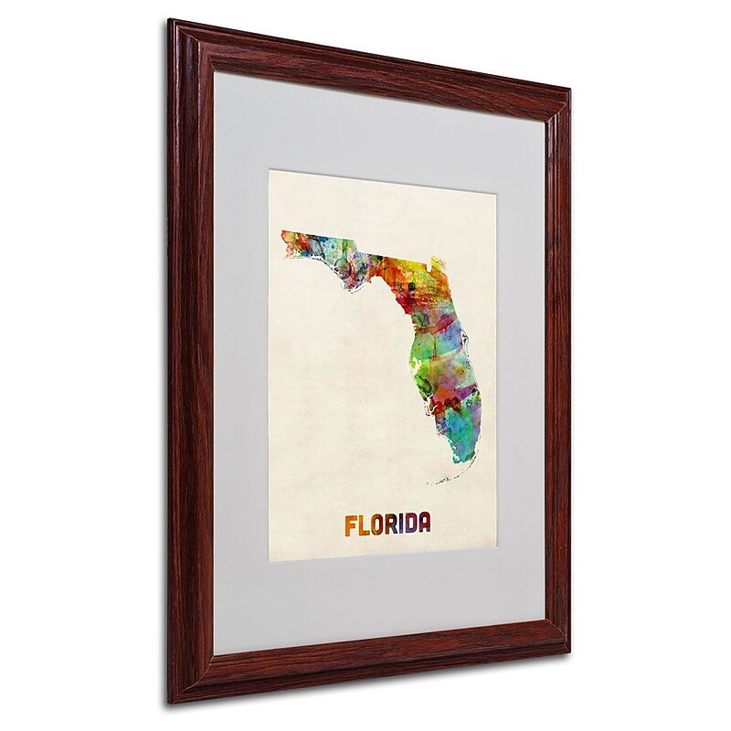 Trademark Fine Art 'Florida Map' 16" x 20" Wood Frame Art image 1