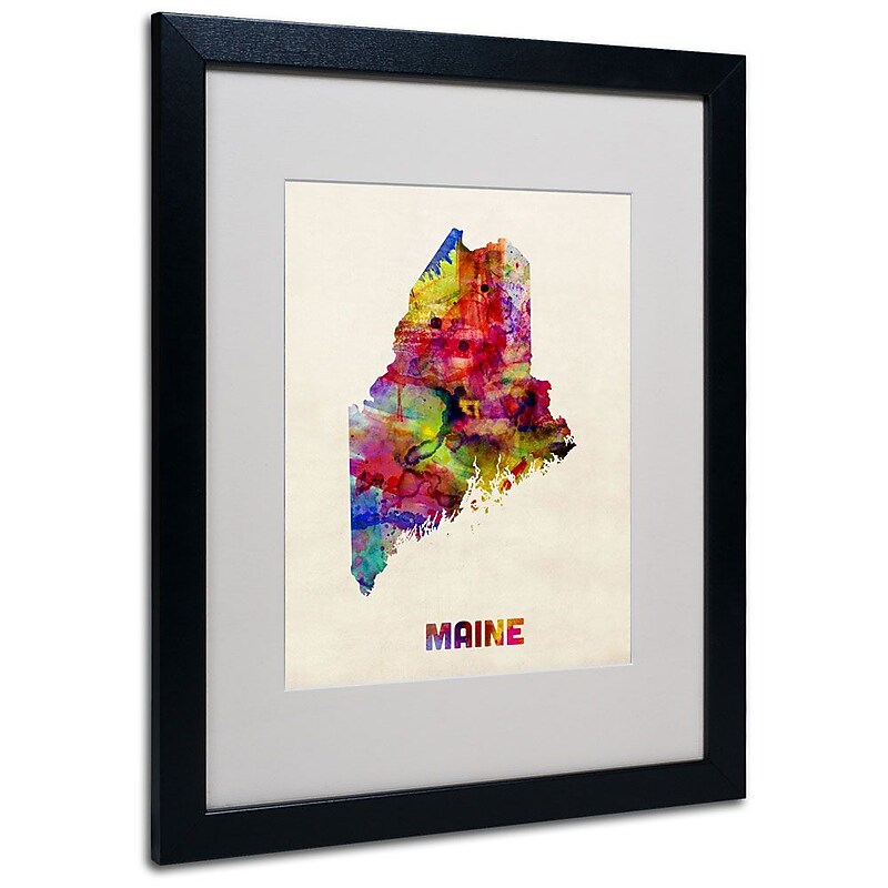 Trademark Fine Art 'Maine Map' 16" x 20" Black Frame Art image 1