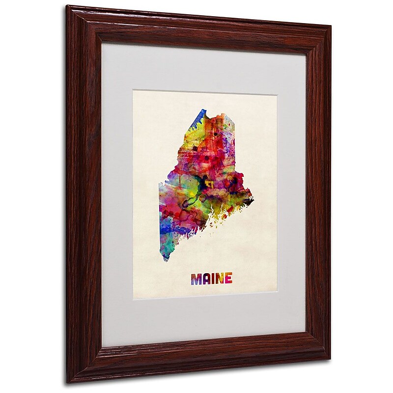 Trademark Fine Art 'Maine Map' 11" x 14" Wood Frame Art image 1