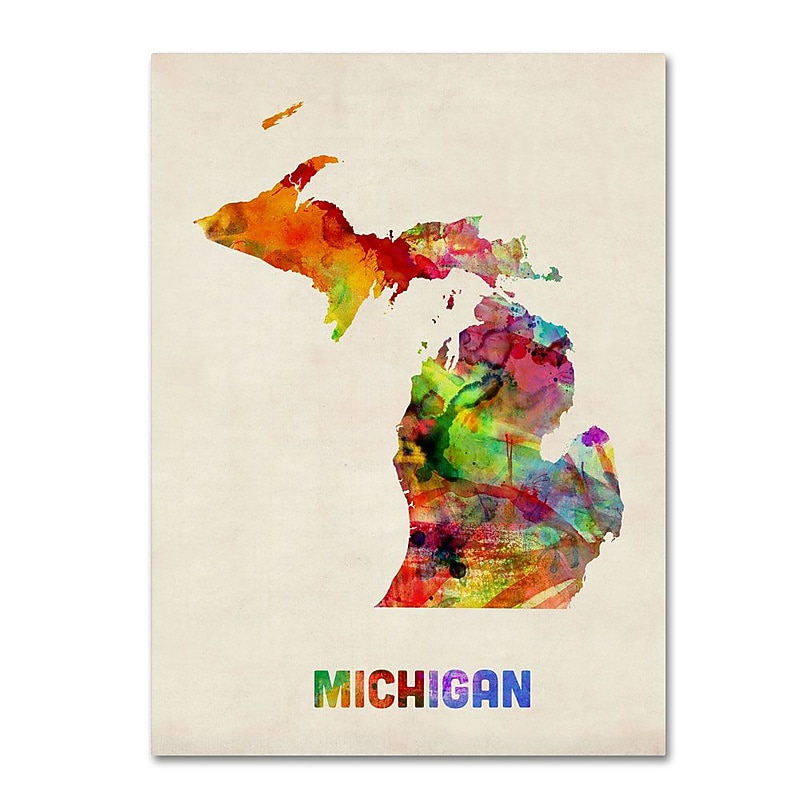 Trademark Fine Art 'Michigan Map' 18" x 24" Canvas Art image 1