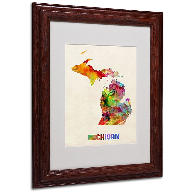 Trademark Fine Art 'Michigan Map' 11" x 14" Wood Frame Art image 1