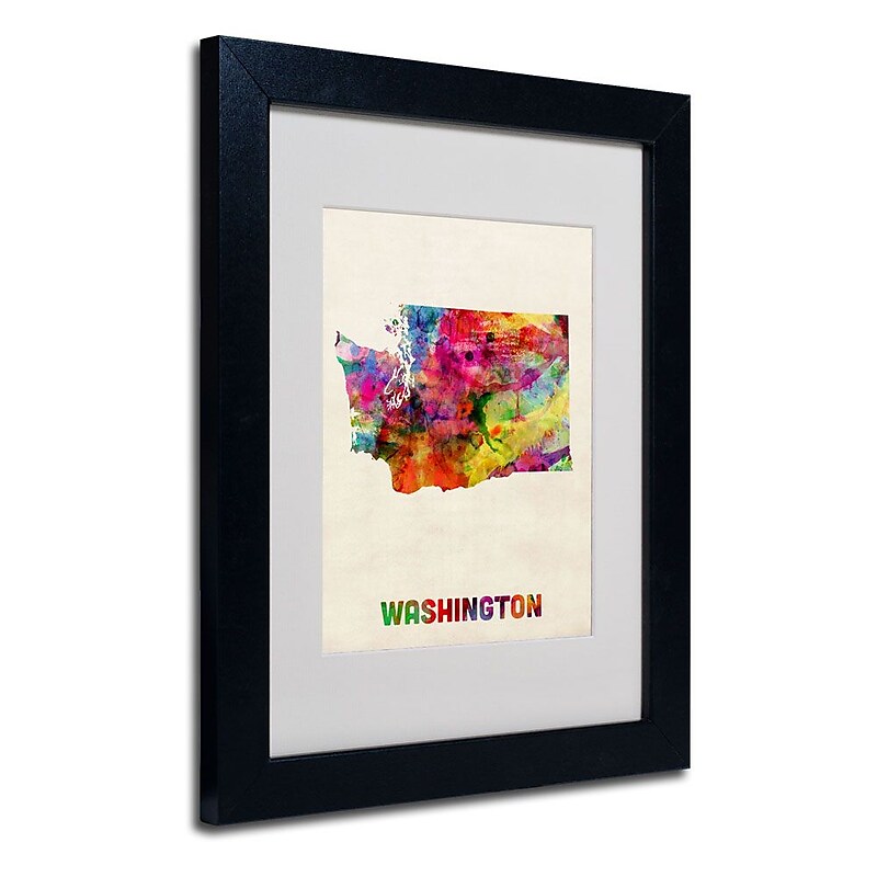 Trademark Fine Art 'Washington Map' 11" x 14" Black Frame Art image 1