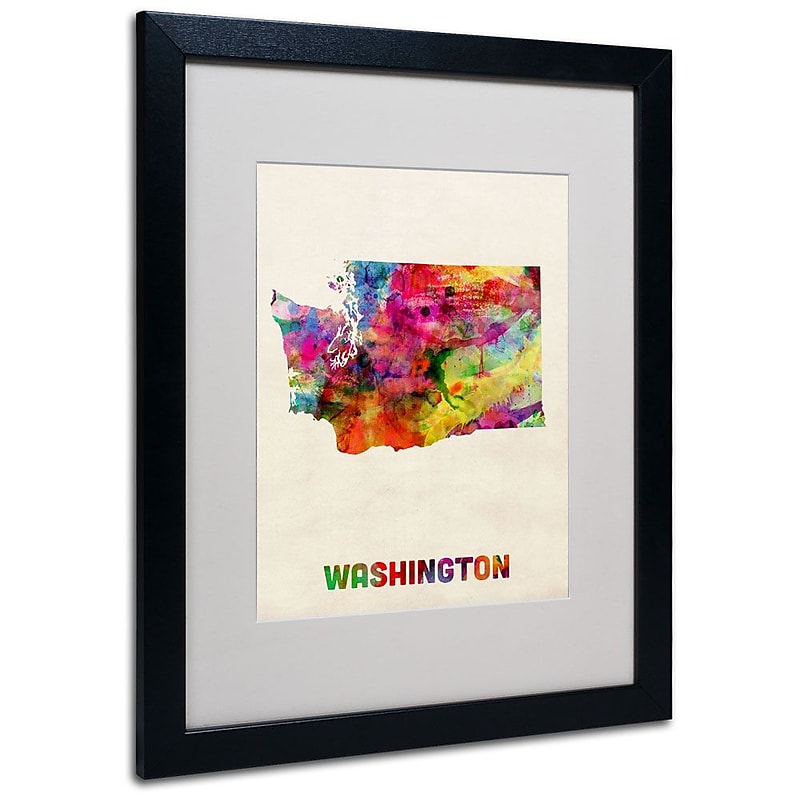 Trademark Fine Art 'Washington Map' 16" x 20" Black Frame Art image 1
