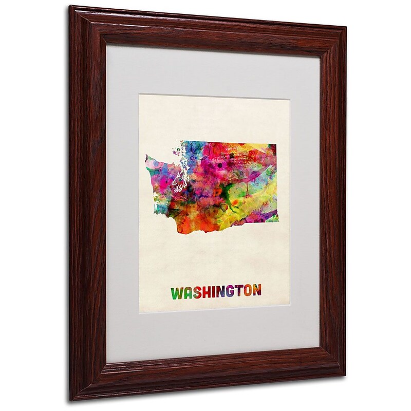 Trademark Fine Art 'Washington Map' 11" x 14" Wood Frame Art image 1