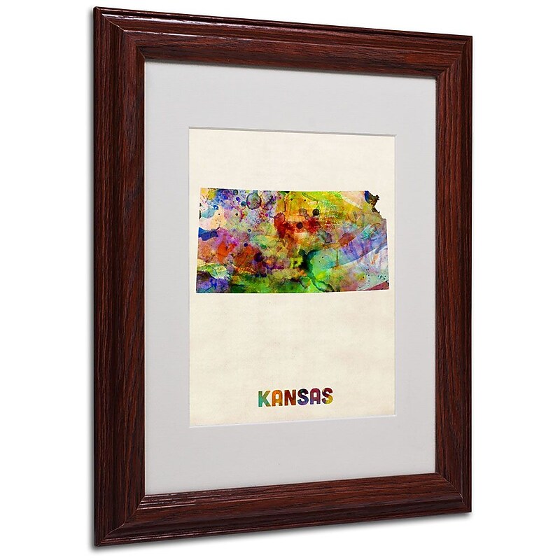 Trademark Fine Art 'Kansas Map' 11" x 14" Wood Frame Art image 1