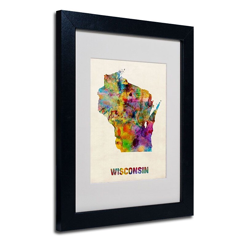 Trademark Fine Art 'Wisconsin Map' 11" x 14" Black Frame Art image 1