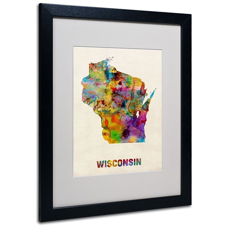 Trademark Fine Art 'Wisconsin Map' 16" x 20" Black Frame Art image 1