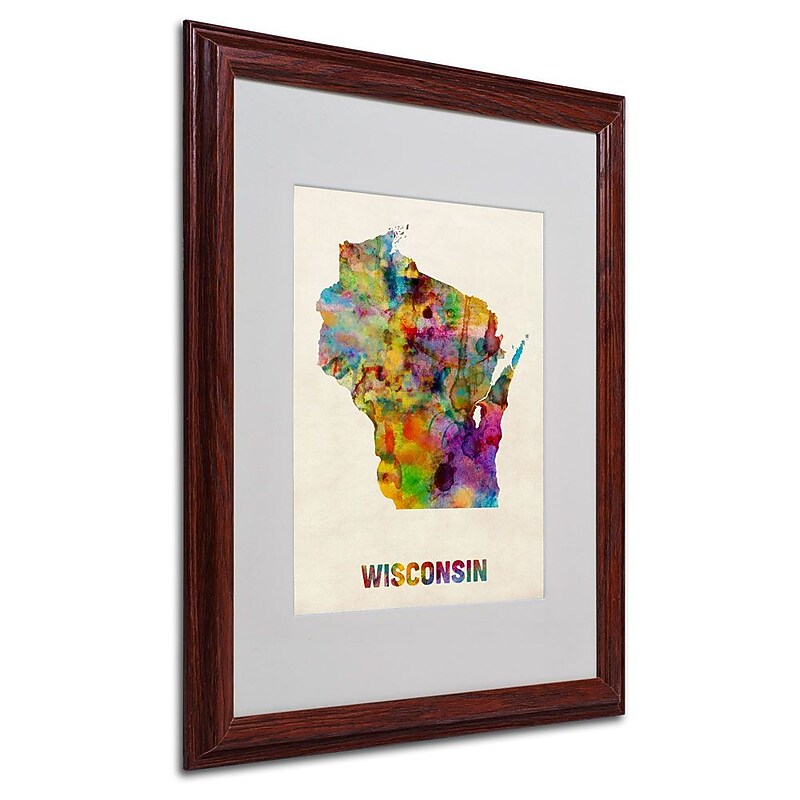 Trademark Fine Art 'Wisconsin Map' 16" x 20" Wood Frame Art image 1