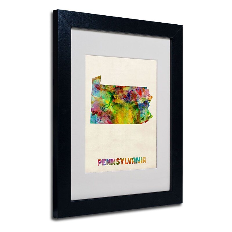 Trademark Fine Art 'Pennsylvania Map' 11" x 14" Black Frame Art image 1
